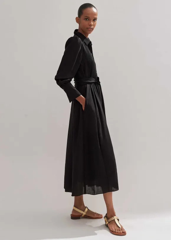 Pleated Midi Shirt Dress + Belt