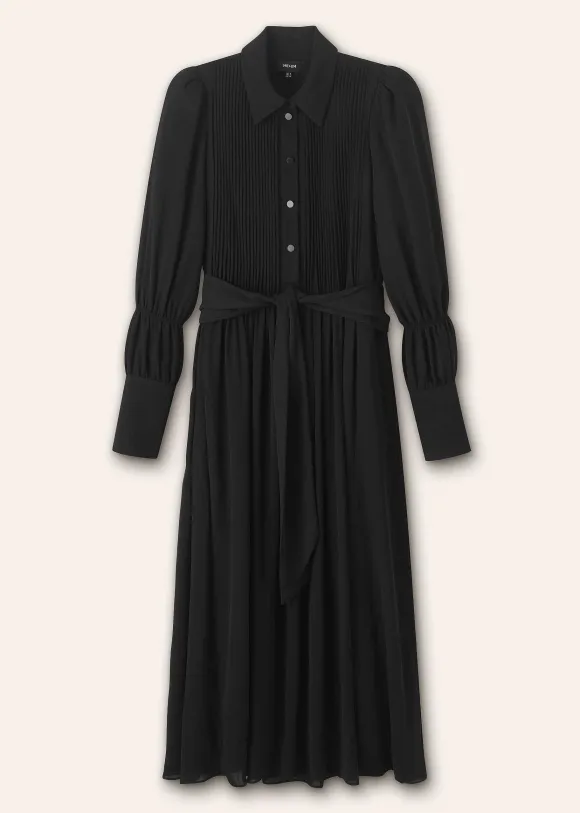Pleated Midi Shirt Dress + Belt