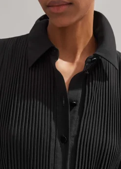 Pleated Midi Shirt Dress + Belt