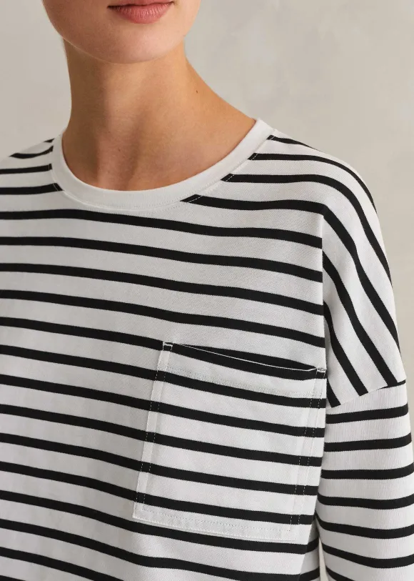 Pocket Detail Boxy Long Sleeve Stripe Top