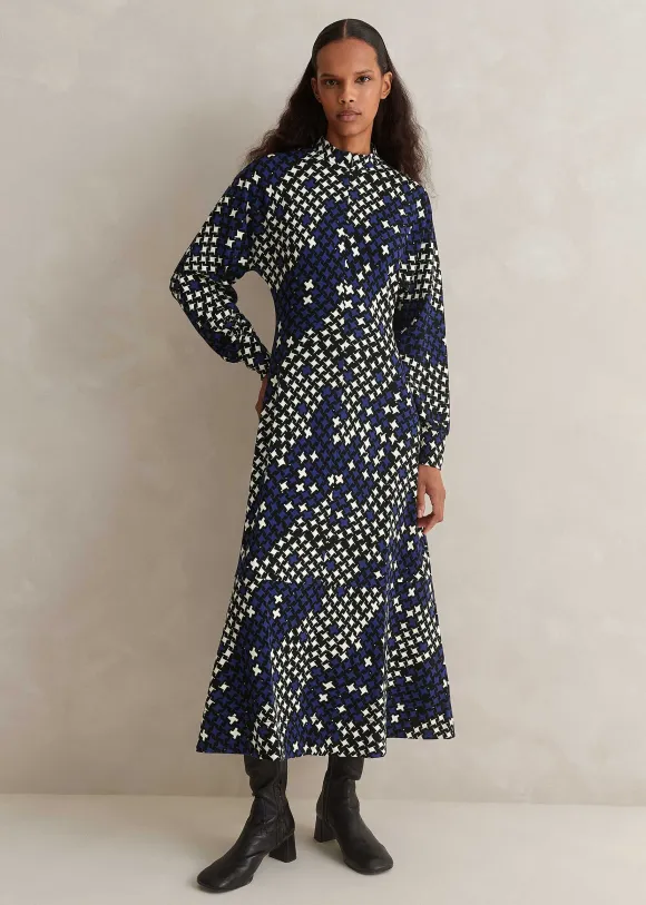 Printed Ponte Balloon Sleeve Maxi Dress