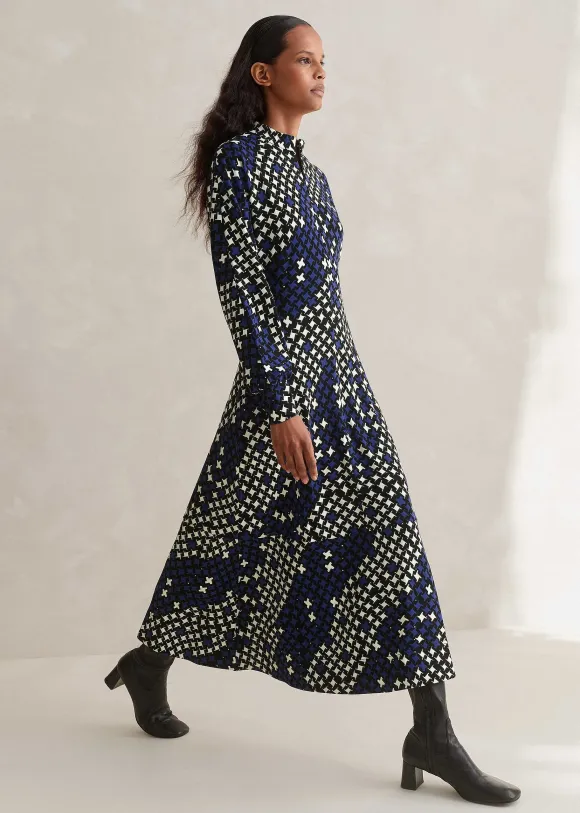 Printed Ponte Balloon Sleeve Maxi Dress