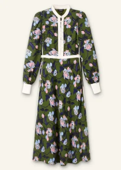 Rose Print Panelled Midi Dress