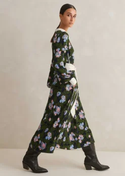 Rose Print Panelled Midi Dress