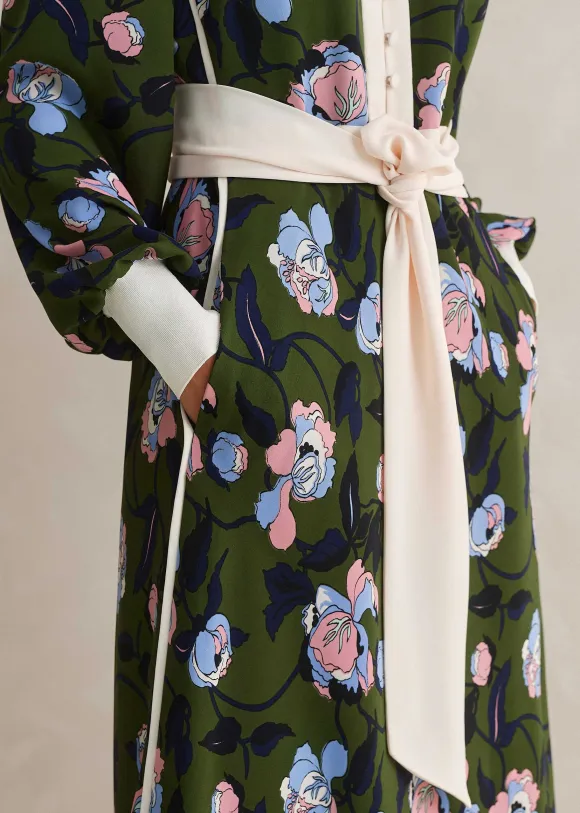 Rose Print Panelled Midi Dress