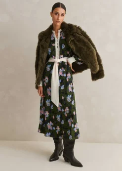 Rose Print Panelled Midi Dress