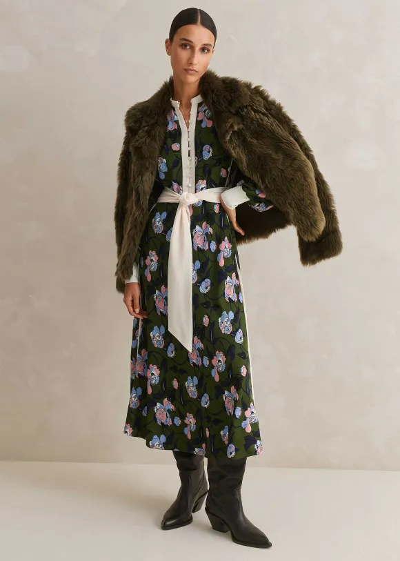 Rose Print Panelled Midi Dress