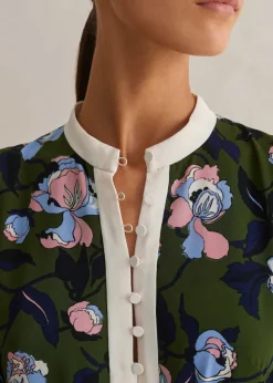 Rose Print Panelled Midi Dress
