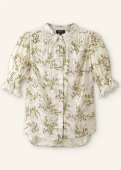 Shadow Berry Print Embroidered Collar Blouse