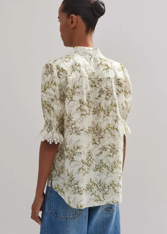 Shadow Berry Print Embroidered Collar Blouse
