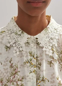 Shadow Berry Print Embroidered Collar Blouse