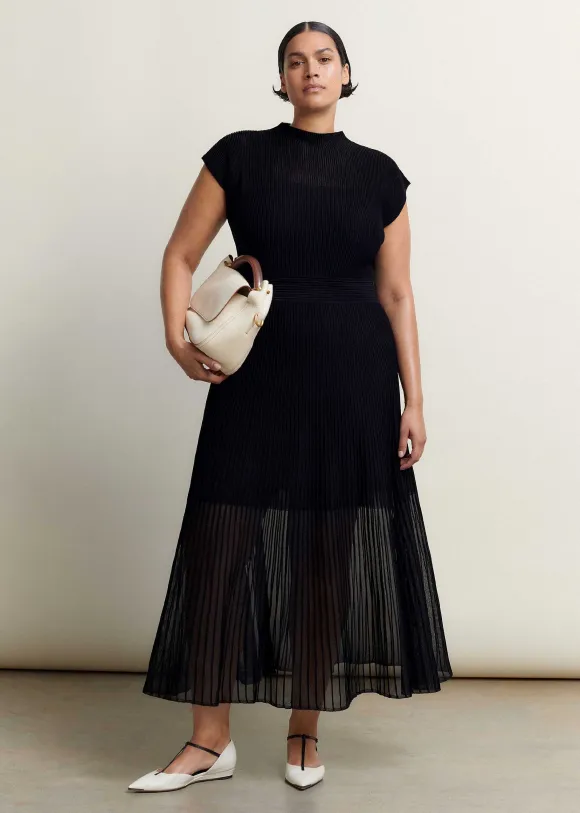 Sheer Panelled Evening Knit Maxi Dress