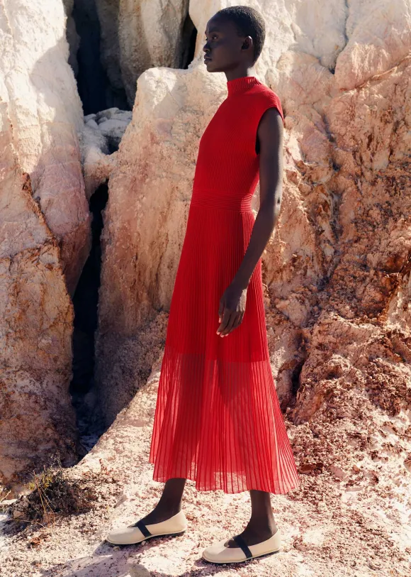 Sheer Panelled Evening Knit Maxi Dress