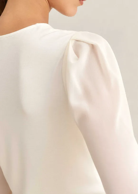 Sheer Sleeve Crew Neck Layering Top