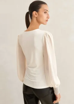Sheer Sleeve Crew Neck Layering Top