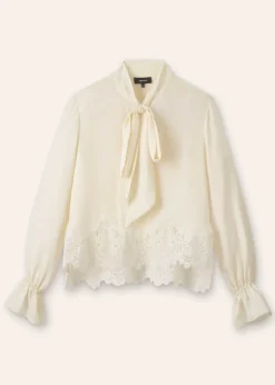 Silk + Lace Cropped Pussybow Blouse