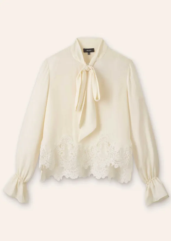 Silk + Lace Cropped Pussybow Blouse