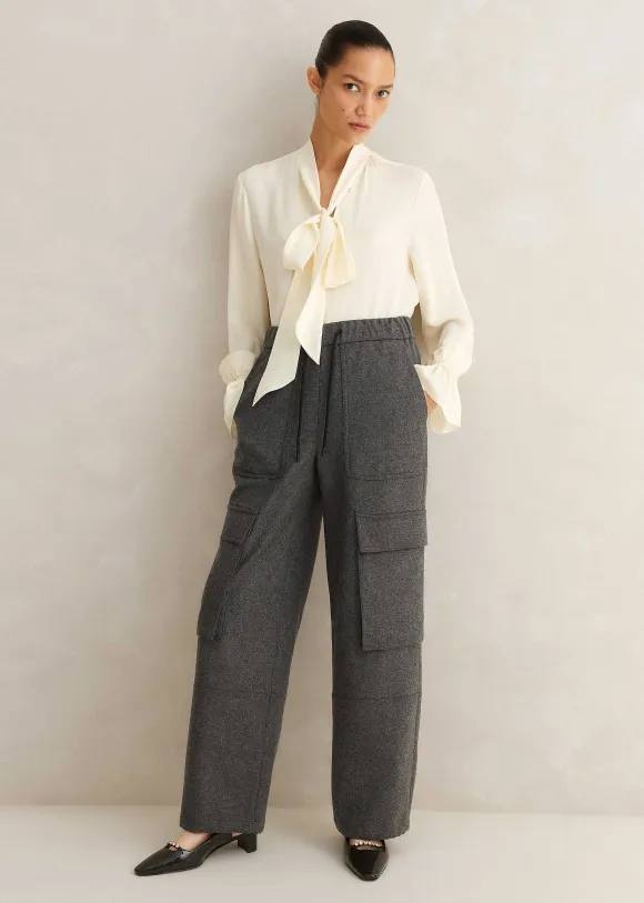 Silk + Lace Cropped Pussybow Blouse