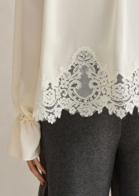 Silk + Lace Cropped Pussybow Blouse