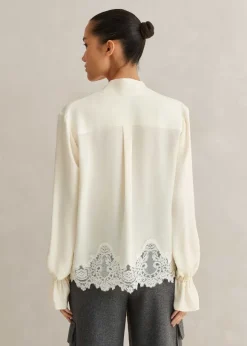 Silk + Lace Cropped Pussybow Blouse