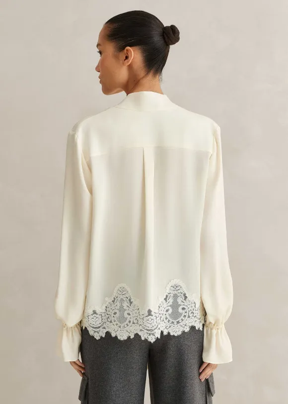 Silk + Lace Cropped Pussybow Blouse