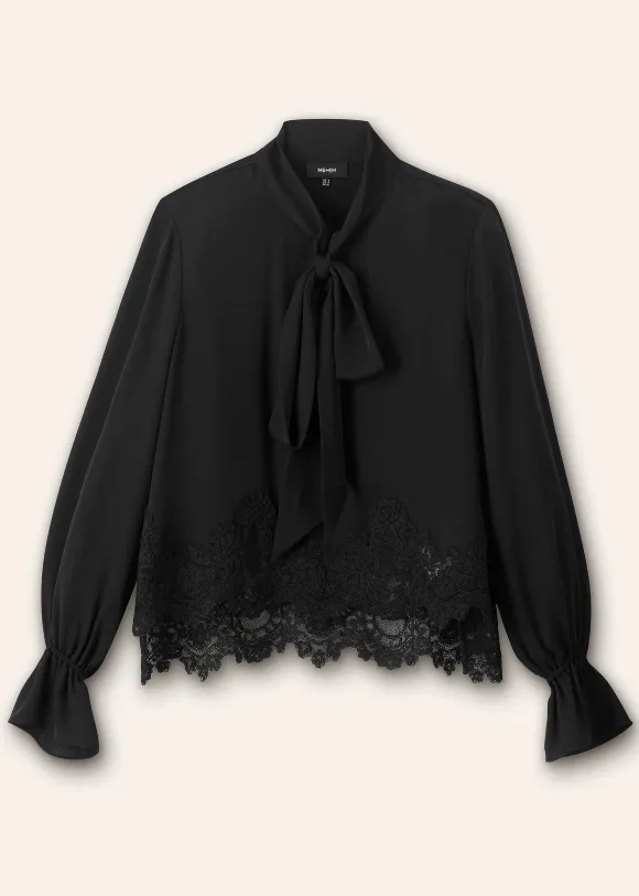 Silk + Lace Cropped Pussybow Blouse