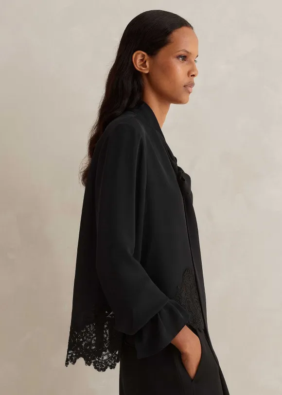 Silk + Lace Cropped Pussybow Blouse
