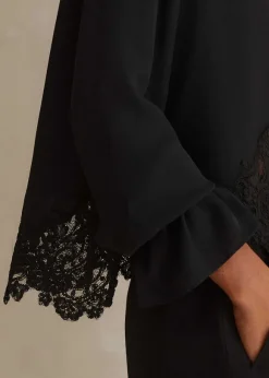 Silk + Lace Cropped Pussybow Blouse