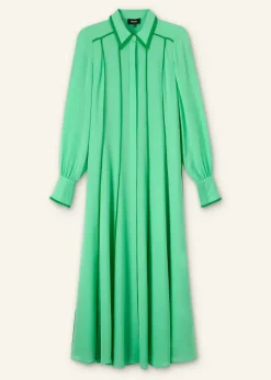 Silk Contrast Binding Maxi Shirt Dress + Belt
