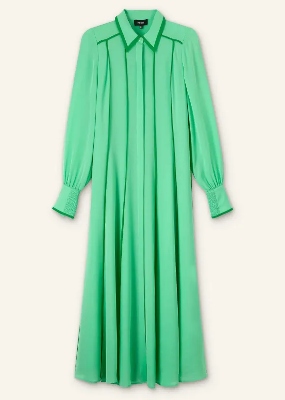 Silk Contrast Binding Maxi Shirt Dress + Belt