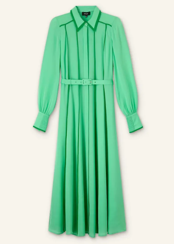 Silk Contrast Binding Maxi Shirt Dress + Belt