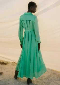 Silk Contrast Binding Maxi Shirt Dress + Belt