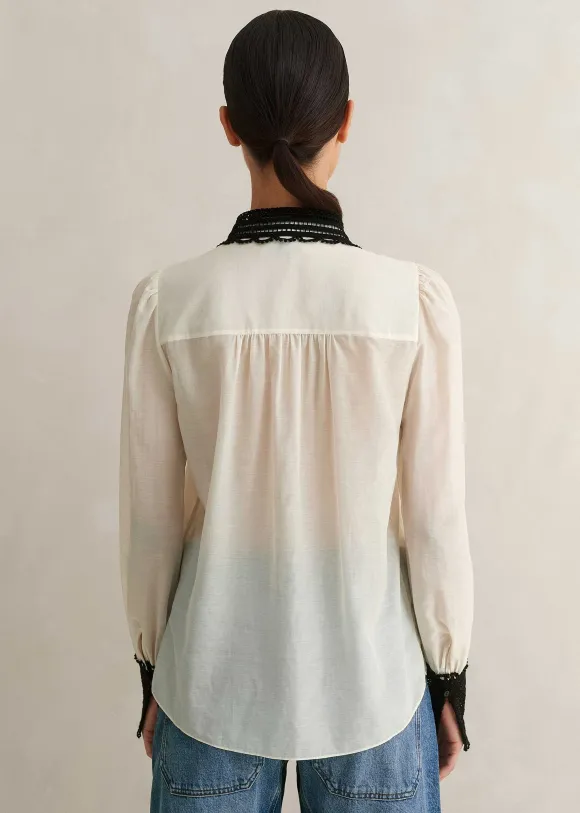Silk Cotton Embroidered Collar Blouse