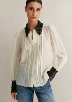 Silk Cotton Embroidered Collar Blouse