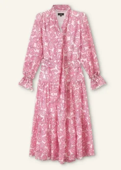 Silk Cotton Flower Print Midi Dress + Belt