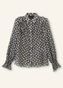 Silk Cotton Ginko Leaf Print Blouse