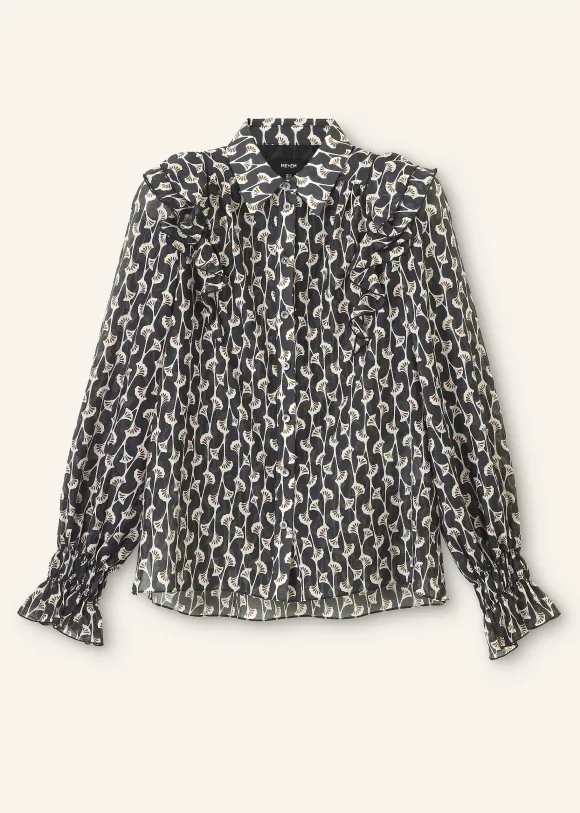 Silk Cotton Ginko Leaf Print Blouse
