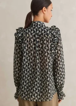 Silk Cotton Ginko Leaf Print Blouse