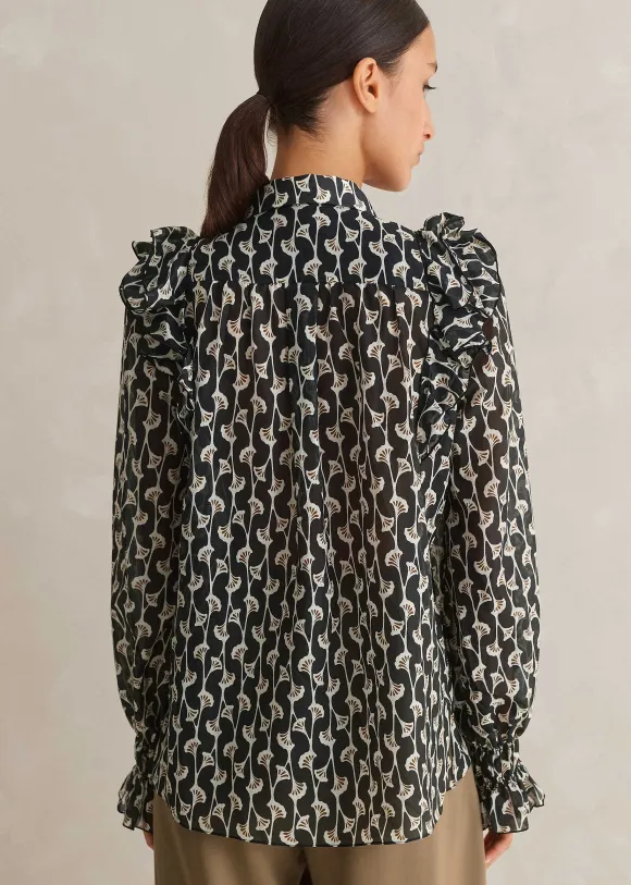 Silk Cotton Ginko Leaf Print Blouse