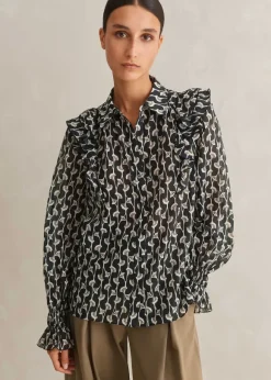 Silk Cotton Ginko Leaf Print Blouse