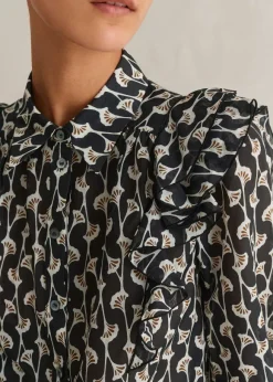 Silk Cotton Ginko Leaf Print Blouse