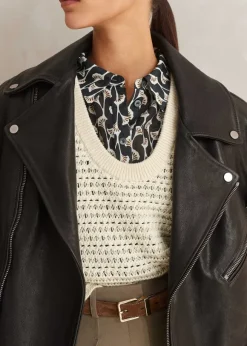 Silk Cotton Ginko Leaf Print Blouse