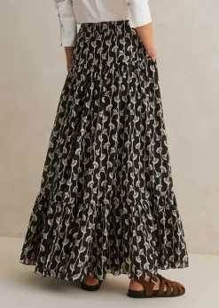 Silk Cotton Ginko Leaf Print Skirt + Belt