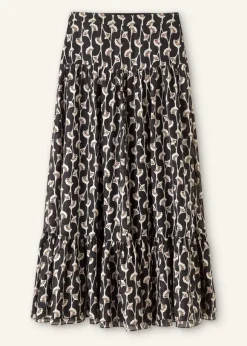 Silk Cotton Ginko Leaf Print Skirt + Belt