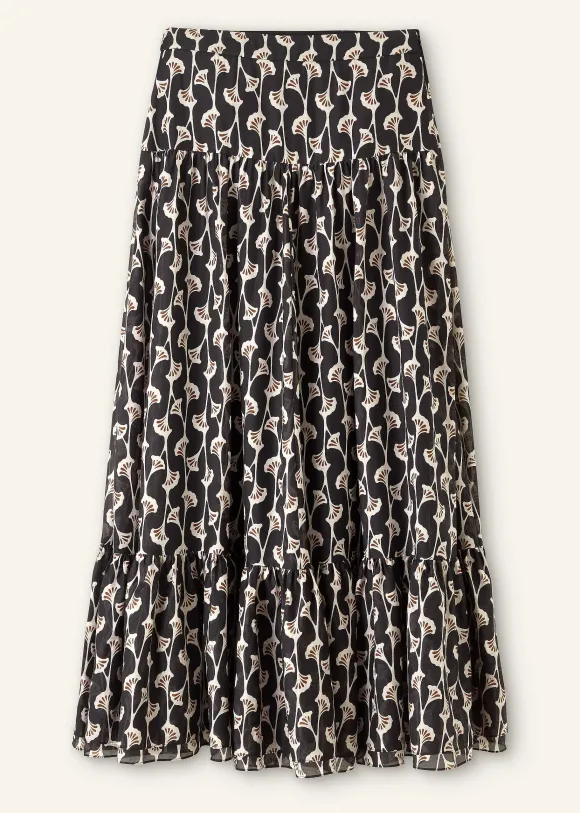 Silk Cotton Ginko Leaf Print Skirt + Belt