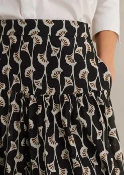 Silk Cotton Ginko Leaf Print Skirt + Belt