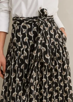 Silk Cotton Ginko Leaf Print Skirt + Belt