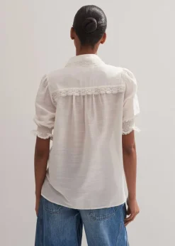 Silk Cotton Lace Trim Blouse