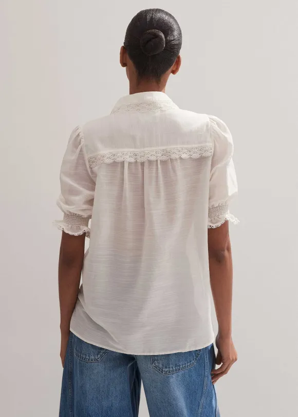 Silk Cotton Lace Trim Blouse