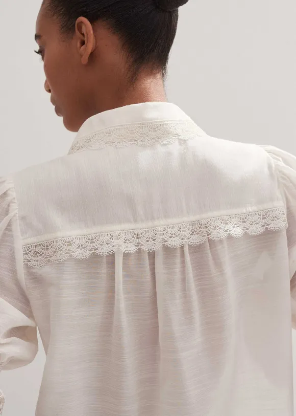 Silk Cotton Lace Trim Blouse